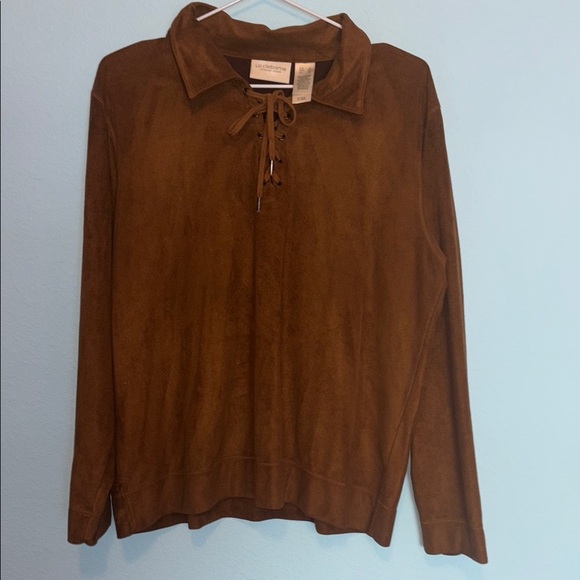 Vintage Liz Claiborne Lace-Up Top Brown Suede Look Y2K Style Size [X] - Picture 4 of 8